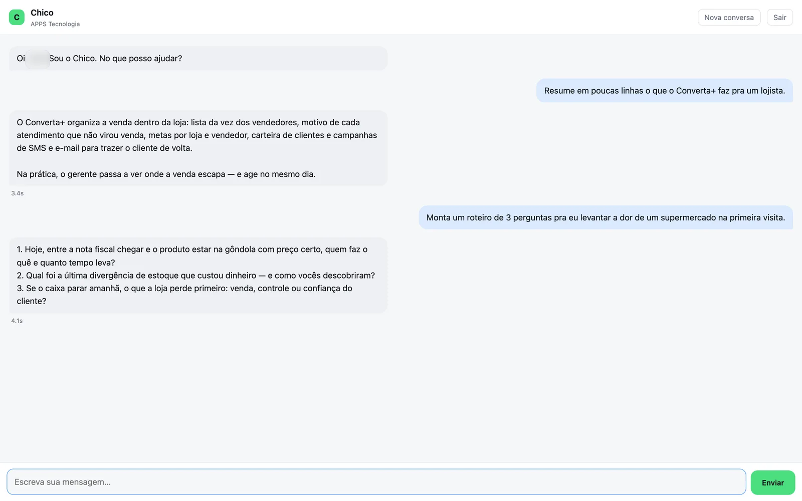 Tela de Chico, o assistente de IA