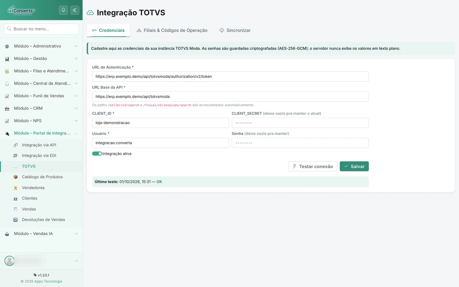 Tela de Portal de Integração ERP