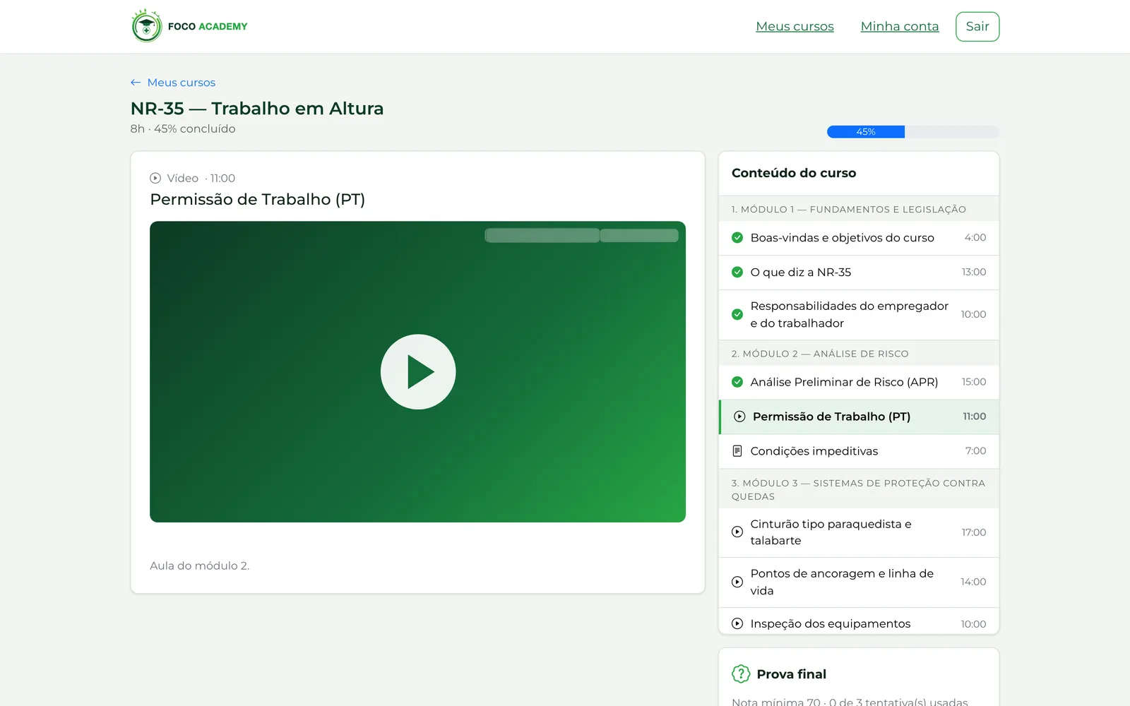 Tela de EAD com Certificação