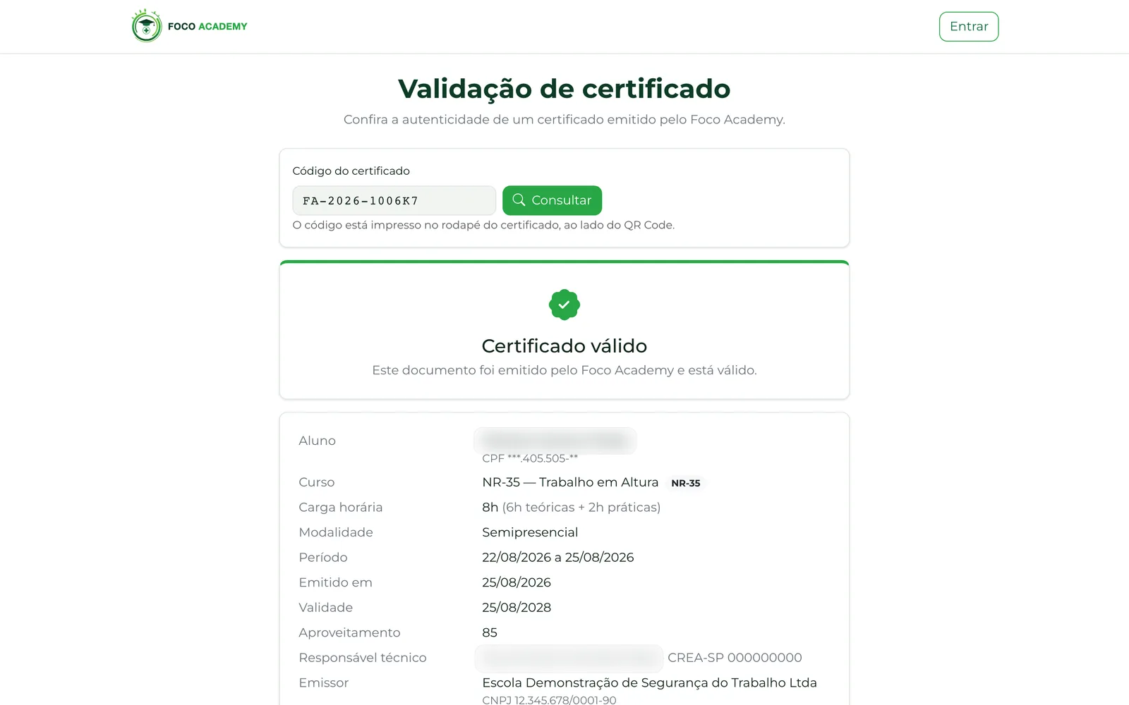 EAD com Certificação — Certificado com QR